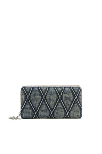 charm-d continental zip l Portfel z zamkiem błyskawicznym z pikowanego dżinsu w kratkę Argyle