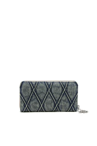 charm-d continental zip l Portfel z zamkiem błyskawicznym z pikowanego dżinsu w kratkę Argyle
