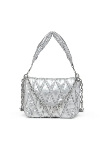 charm-d shoulder m Torba na ramię Charm-D M z pikowanego metalicznego nylonu