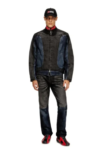 d-blenk-s Kurtka w stylu motocyklowym z dwukolorowego denimu