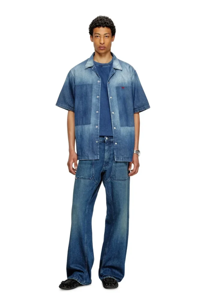 d-nabil-d Koszula bowlingowa z kontrastowego denimu