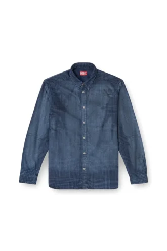 d-simply-s13 Koszula z płynnego denimu w kratę Prince of Wales