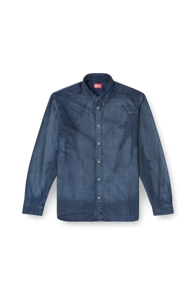 d-simply-s13 Koszula z płynnego denimu w kratę Prince of Wales