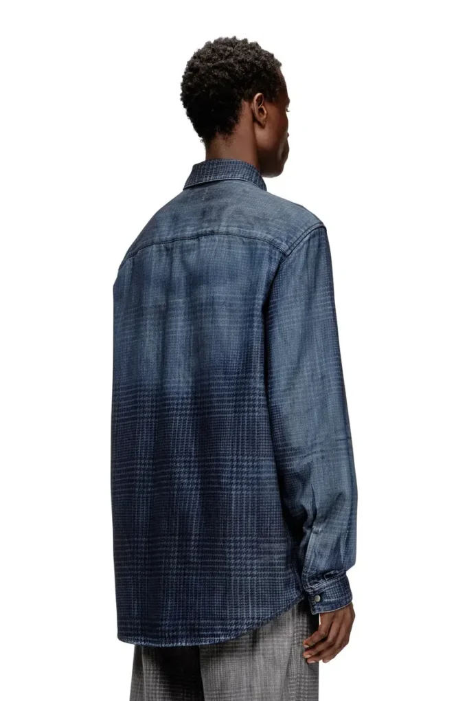 d-simply-s13 Koszula z płynnego denimu w kratę Prince of Wales