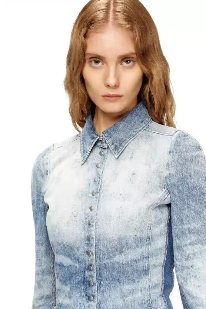 de-masly-fsh Koszula z postarzanego dżinsu w plastrze miodu