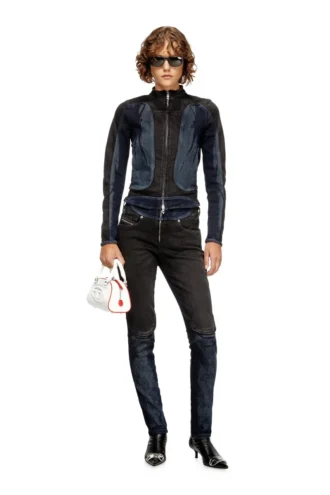de-morny-s Kurtka w stylu motocyklowym z dwukolorowego denimu