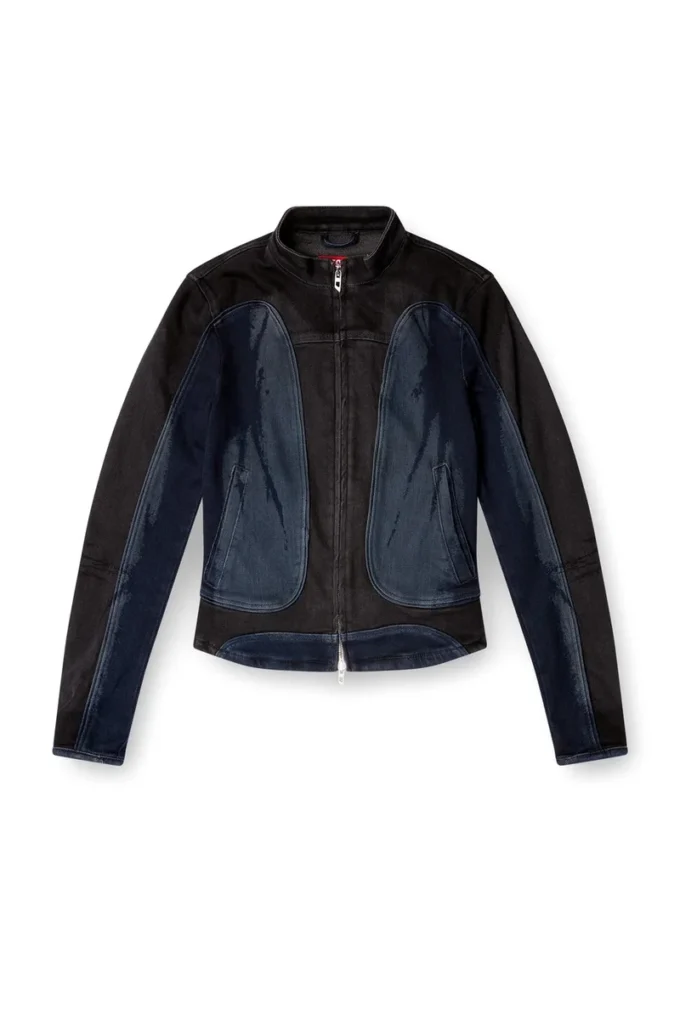 de-morny-s Kurtka w stylu motocyklowym z dwukolorowego denimu