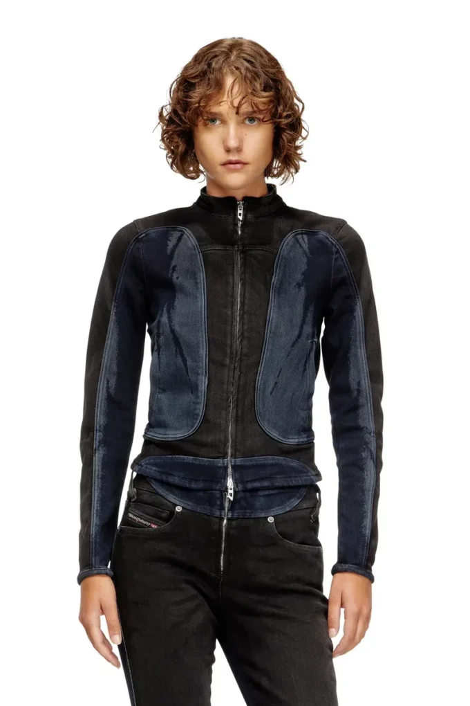 de-morny-s Kurtka w stylu motocyklowym z dwukolorowego denimu
