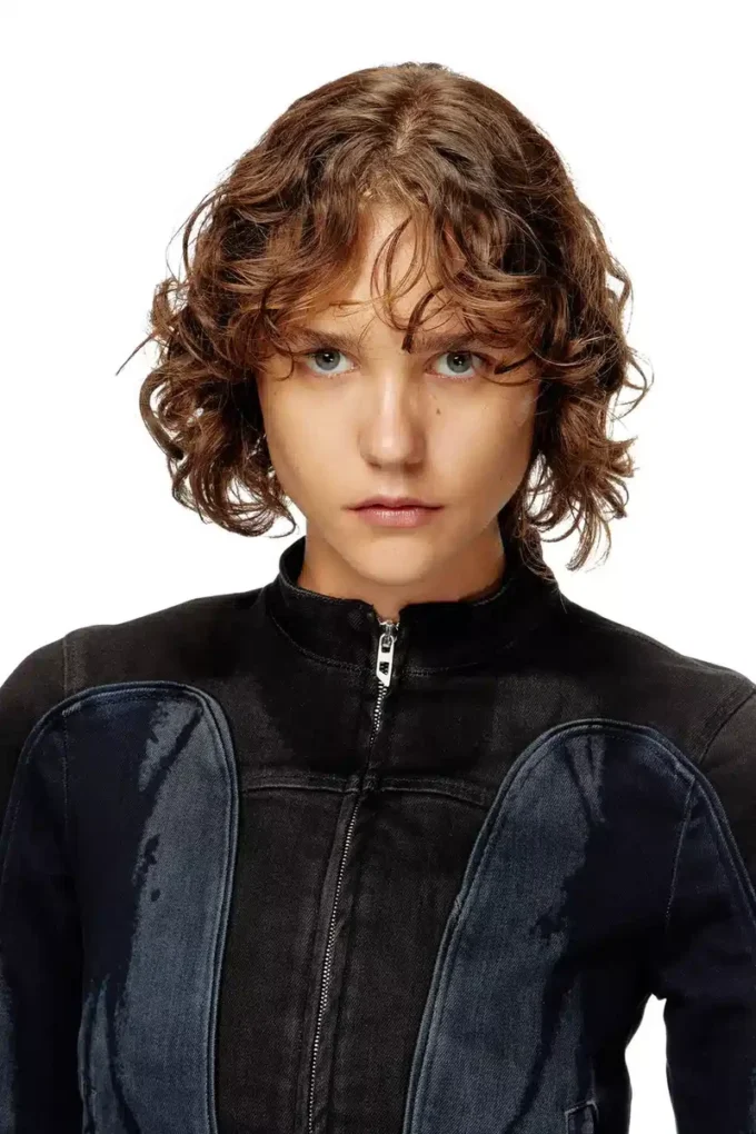 de-morny-s Kurtka w stylu motocyklowym z dwukolorowego denimu