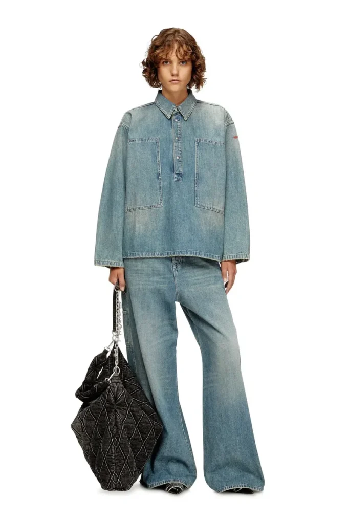 de-priss Bluzka Henley z dżinsu w stylu utility