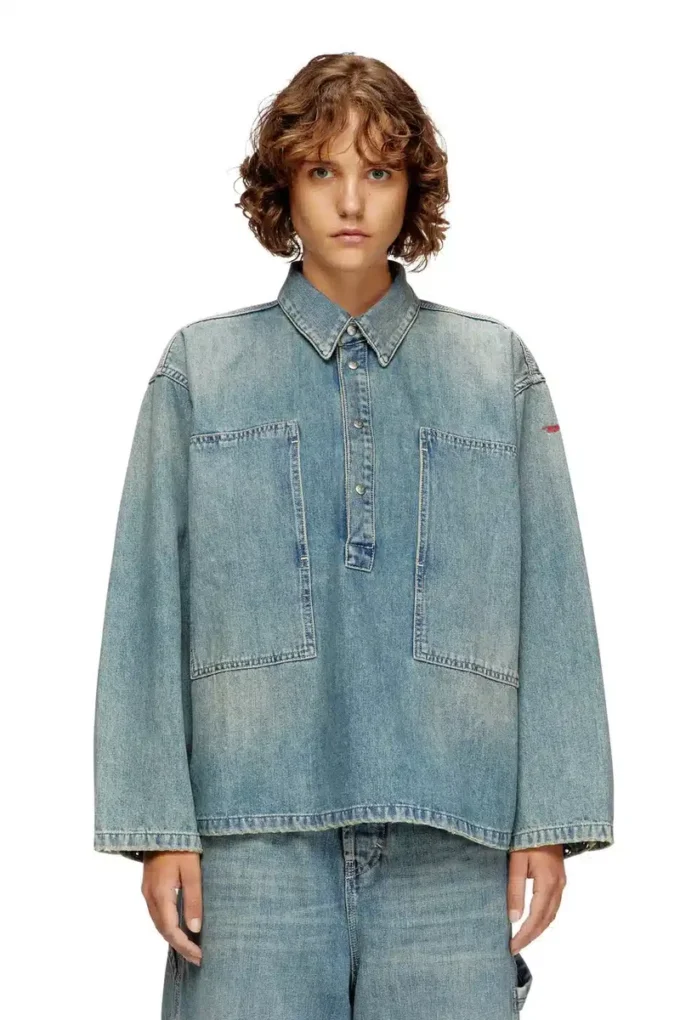 de-priss Bluzka Henley z dżinsu w stylu utility