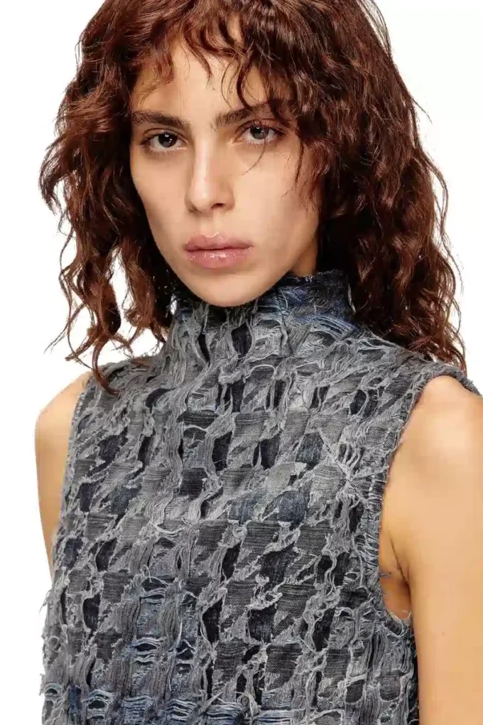 de-tapi-fsh1 Bluzka bez rękawów z dżinsu w pepitkę z efektem tie-dye