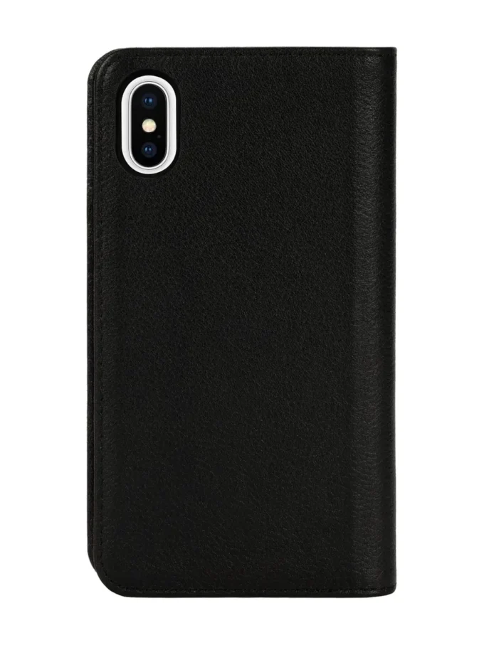 Etui diesel 2 w 1 typu folio do iPhone’a XS i iPhone’a X Czarne skórzane etui z nadrukowanym i wytłoczonym logo, iPhone XS i X