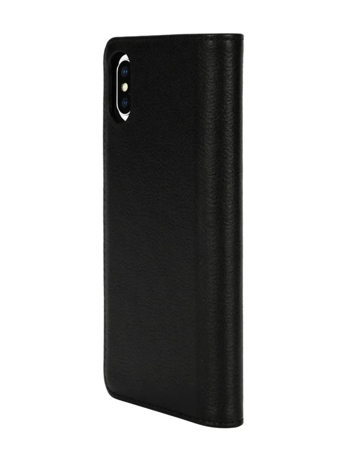Etui diesel 2 w 1 typu folio do iPhone’a XS i iPhone’a X Czarne skórzane etui z nadrukowanym i wytłoczonym logo, iPhone XS i X
