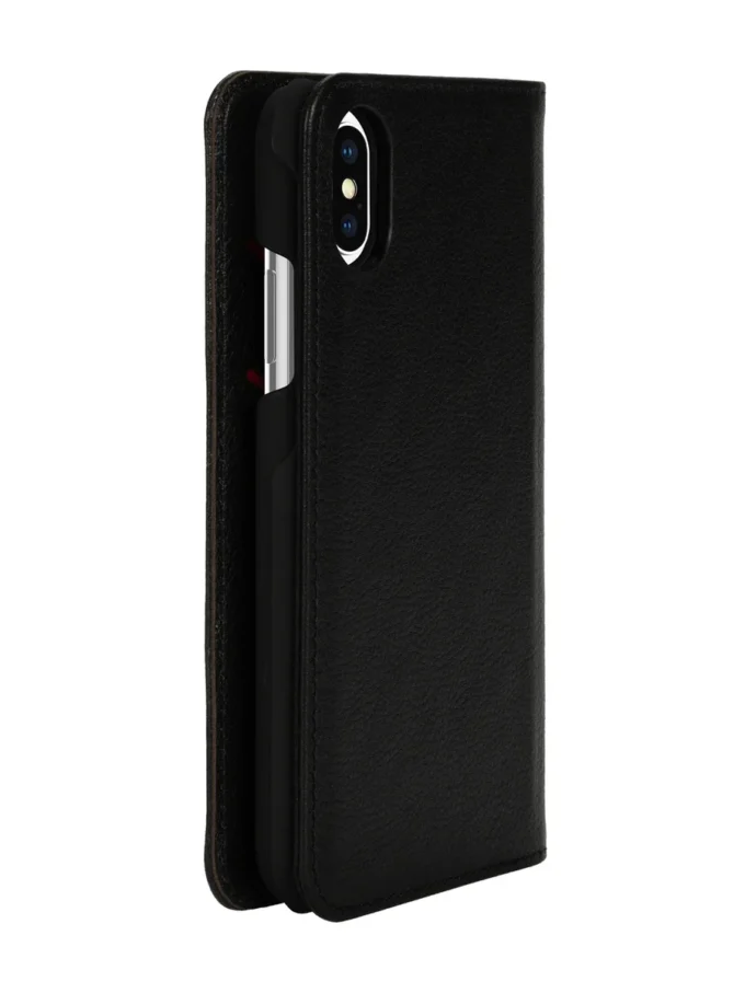 Etui diesel 2 w 1 typu folio do iPhone’a XS i iPhone’a X Czarne skórzane etui z nadrukowanym i wytłoczonym logo, iPhone XS i X