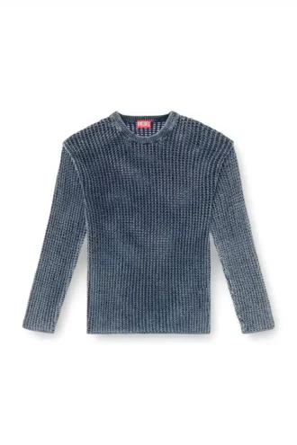 k-redros Sweter z dzianiny siateczkowej z przędzy dżinsowej
