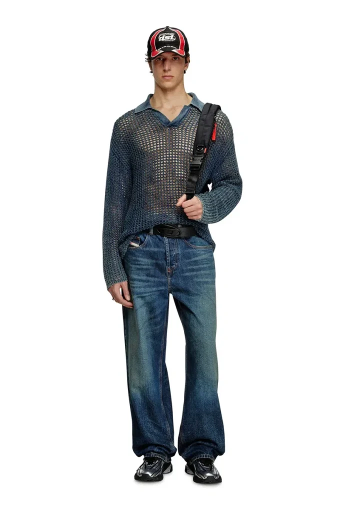 k-squared Sweter polo z dzianiny o otwartym splocie z przędzy dżinsowej