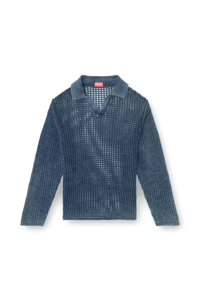 k-squared Sweter polo z dzianiny o otwartym splocie z przędzy dżinsowej