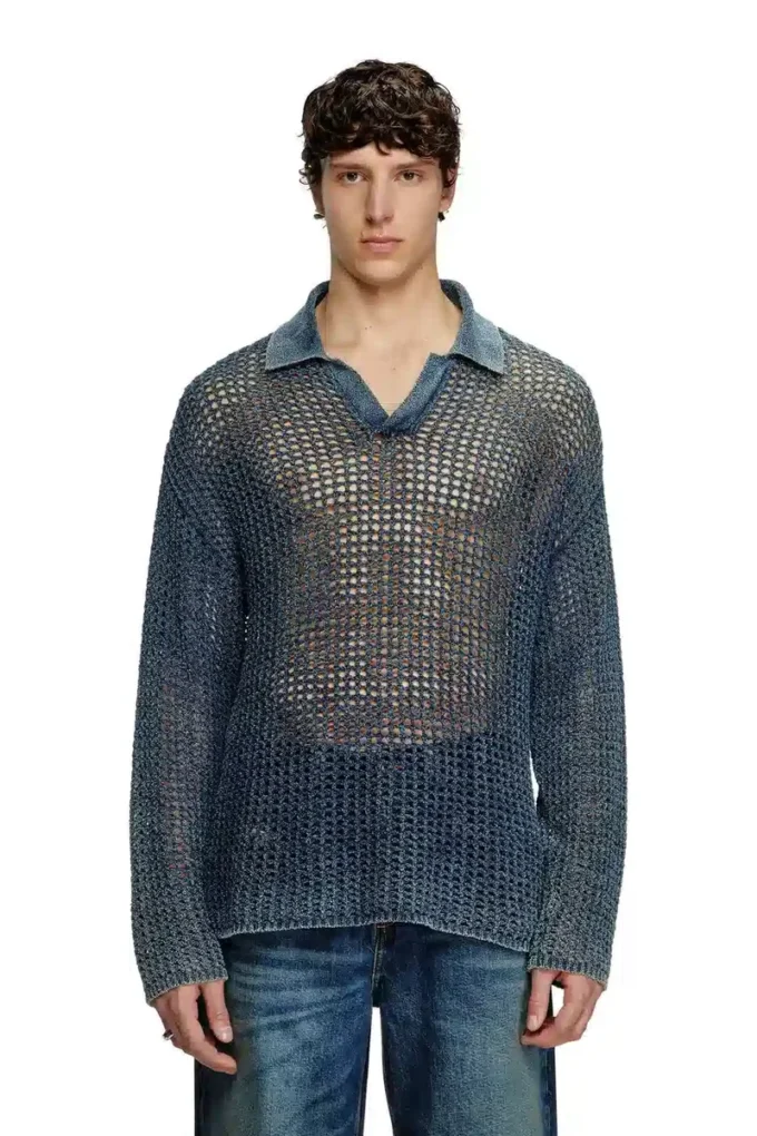 k-squared Sweter polo z dzianiny o otwartym splocie z przędzy dżinsowej