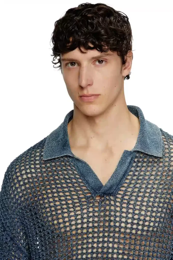 k-squared Sweter polo z dzianiny o otwartym splocie z przędzy dżinsowej