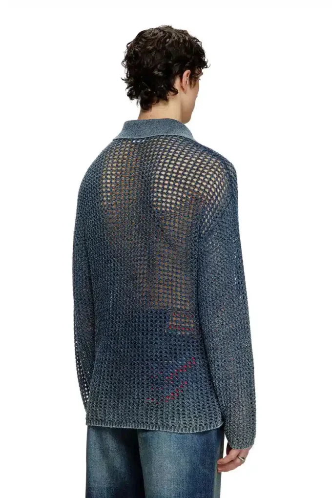 k-squared Sweter polo z dzianiny o otwartym splocie z przędzy dżinsowej
