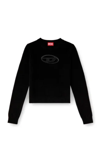 m-areesa-slim Sweter z mieszanki kaszmiru z wyciętym logo