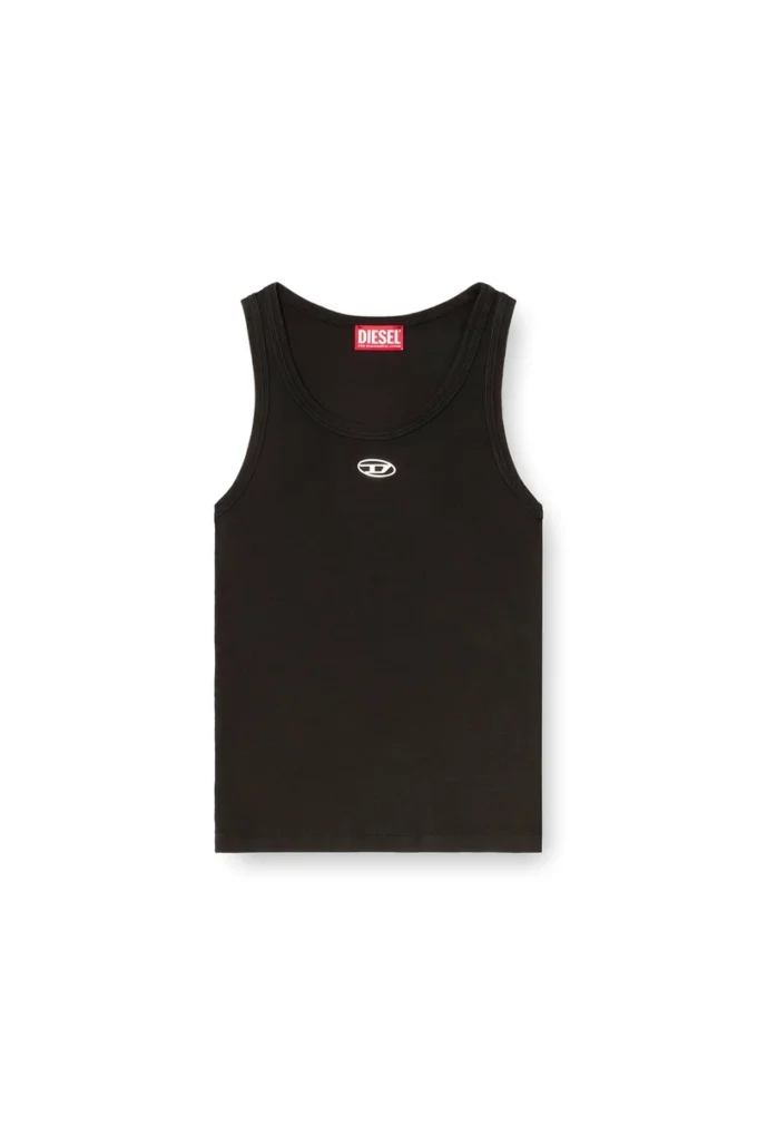 t-anki-od Obcisły top z prążkowanej dzianiny z metalicznym logo Oval D