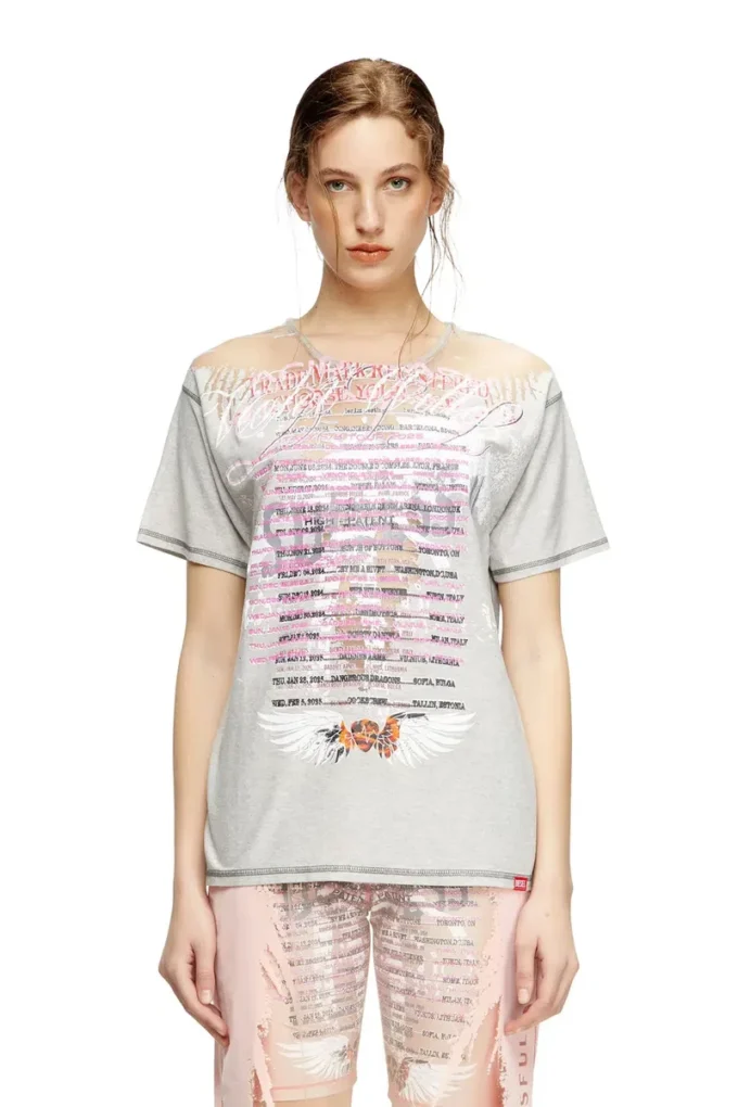 t-normac T-shirt z okrągłym dekoltem i nadrukiem tekstu piosenki