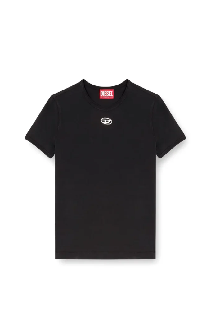 t-uncutieslong-od T-shirt o dopasowanym kroju z metalicznym owalnym logo D