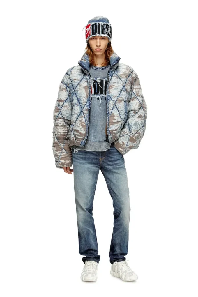 w-kons Kurtka pikowana z denimu w kratkę argyle z efektem devoré