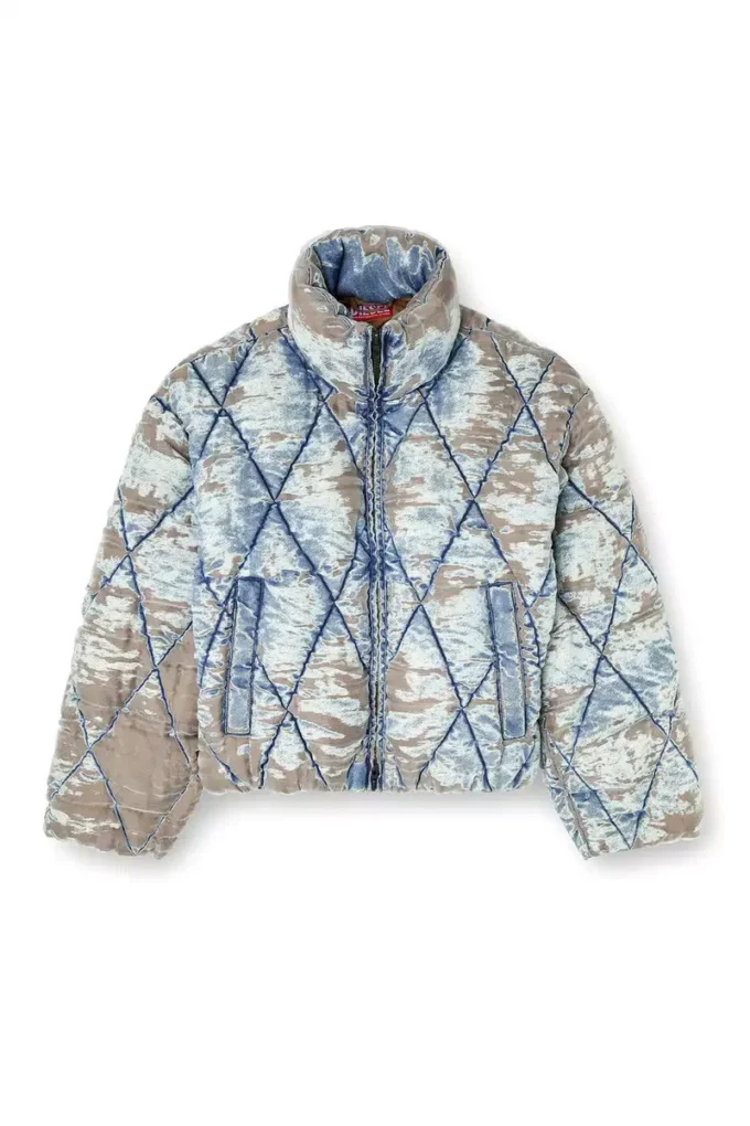 w-kons Kurtka pikowana z denimu w kratkę argyle z efektem devoré