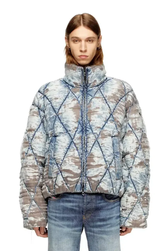 w-kons Kurtka pikowana z denimu w kratkę argyle z efektem devoré