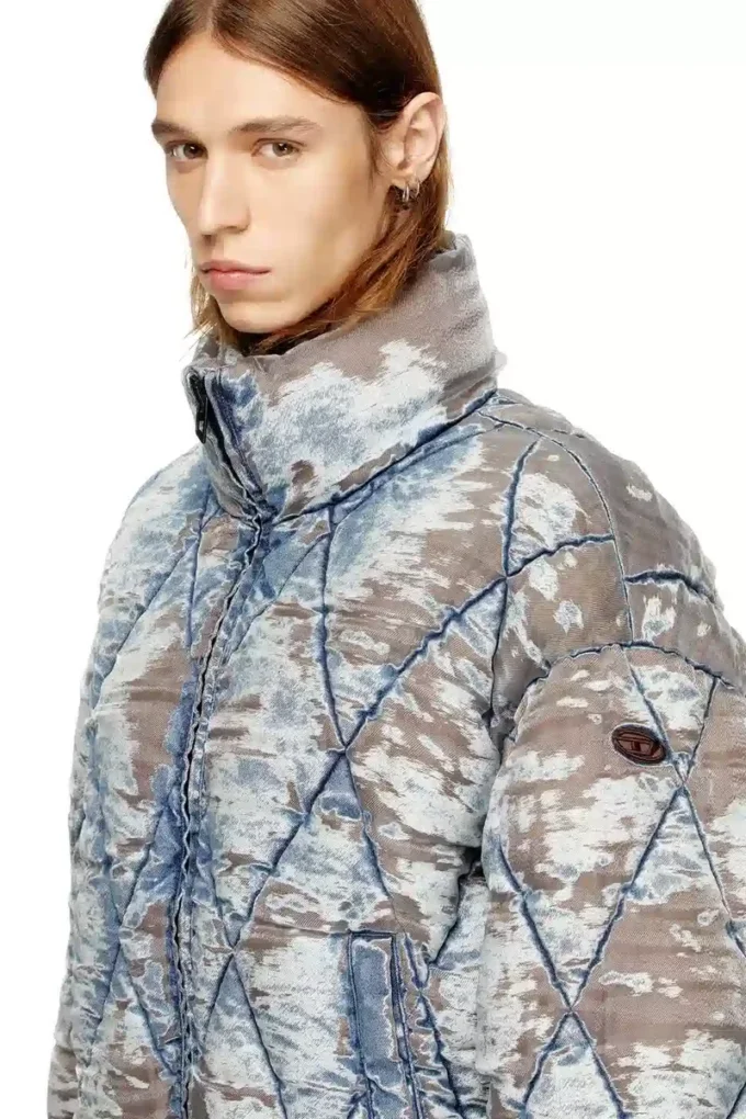 w-kons Kurtka pikowana z denimu w kratkę argyle z efektem devoré