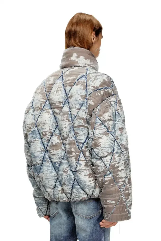 w-kons Kurtka pikowana z denimu w kratkę argyle z efektem devoré